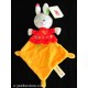 Doudou lapin plat orange rouge brodé motif oiseau NICOTOY