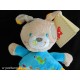 	 Doudou chien plat jaune bleu brodé motif oiseau NICOTOY