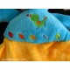 	 Doudou chien plat jaune bleu brodé motif oiseau NICOTOY