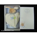 Doudou lapin plat carré écru collerette bleue Doudou et compagnie - NEUF -