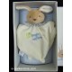 Doudou lapin plat carré écru collerette bleue Doudou et compagnie - NEUF -