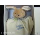 Doudou lapin plat carré écru collerette bleue Doudou et compagnie - NEUF -