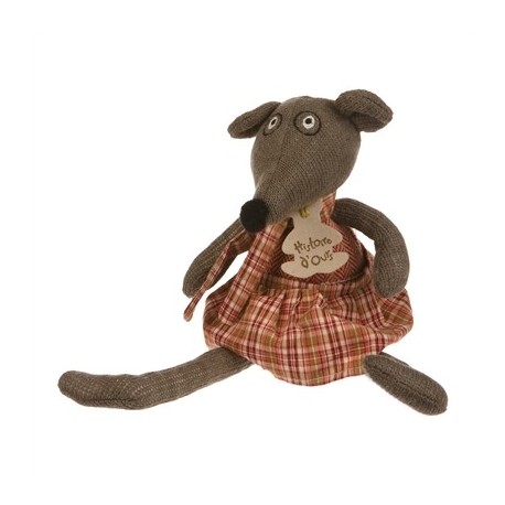 Doudou Fripon Lola la souris gris, rouge et beige HO2007 HISTOIRE D'OURS - Produit neuf -