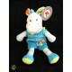 Doudou âne cheval pantin salopette bleue brodée oiseau maison NICOTOY