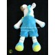 Doudou âne cheval pantin salopette bleue brodée oiseau maison NICOTOY