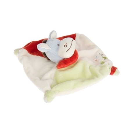 Doudou câlin petit âne carré rouge vert BN502 BABYNAT