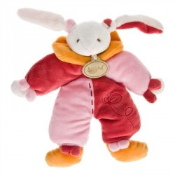 Baby Nat' doudou pantin lapin bonnet noeud rose fushia orange BN304