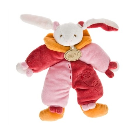 Doudou pantin lapin bonnet noeud rose fushia orange BN304 BABYNAT