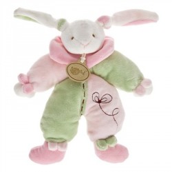 Baby Nat' doudou pantin lapin bonnet noeud rose vert BN304