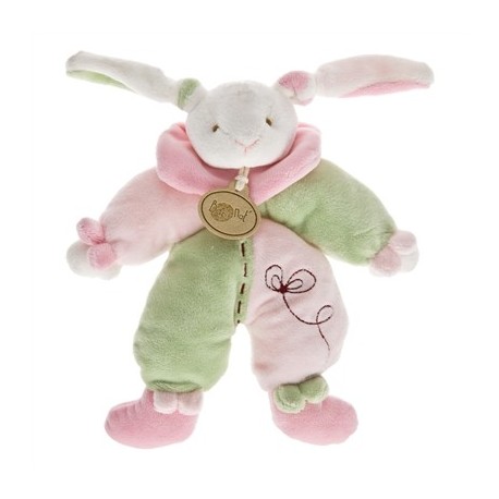 Doudou pantin lapin bonnet noeud rose vert BN304 BABYNAT