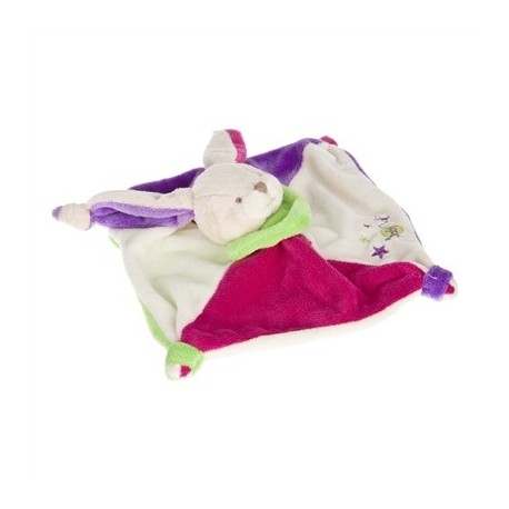 Doudou câlin petit lapin carré fushia violet vert BN502 BABYNAT