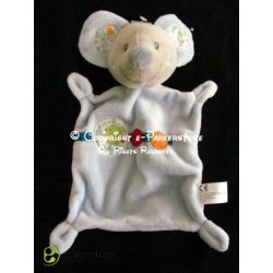 Doudou souris plat bleu gris motif oiseau NICOTOY