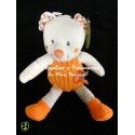 Doudou ours peluche pantin écru orange oreilles à pois pattes tricots NICOTOY