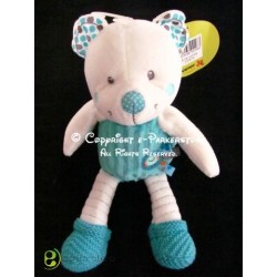 Doudou peluche pantin ours garçon gris écharpe rouge tenue bleue étoile  verte NICOTOY - DOUDOU STORE