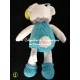 Doudou ours peluche pantin écru bleu oreilles à pois pieds tricots NICOTOY