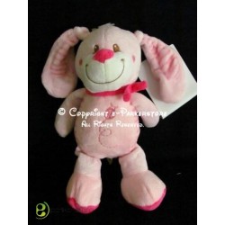 Doudou peluche lapin rose classic pastel rayures brodé coccinelle NICOTOY