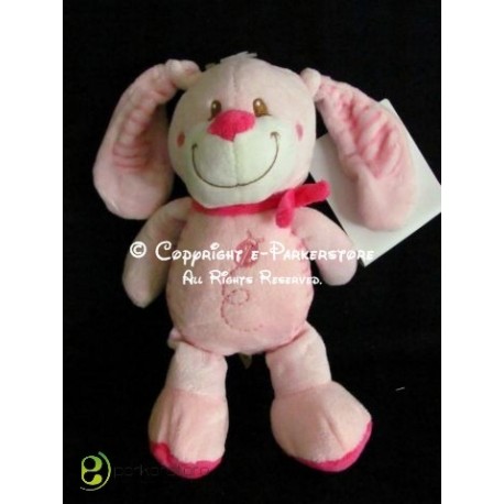 Doudou peluche lapin rose calssic pastel rayures brodé coccinelle NICOTOY