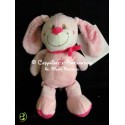 Doudou peluche lapin rose calssic pastel rayures brodé coccinelle NICOTOY