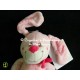 Doudou peluche lapin rose calssic pastel rayures brodé coccinelle NICOTOY