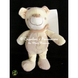 Doudou ours peluche écru crème classic pastel rayures brodé coccinelle NICOTOY