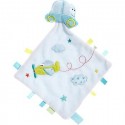 Doudou voiture mouchoir brodé avion blanc vert bleu KIABI KITCHOUN NICOTOY