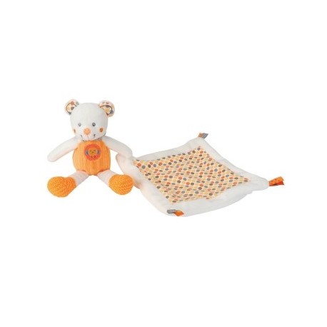 Doudou ours pantin avec doudou " Little Hug " écru orange pattes tricots NICOTOY