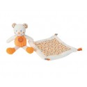 Doudou ours pantin avec doudou " Little Hug " écru orange pattes tricots NICOTOY