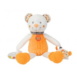 Doudou ours activités hochet tricot little hug orange et blanc pois NICOTOY