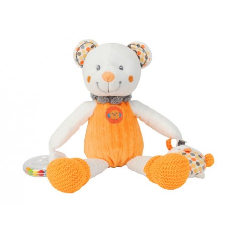 Doudou ours activités hochet tricot little hug orange et blanc pois ...