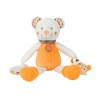 Doudou ours activités hochet tricot little hug orange et blanc pois NICOTOY