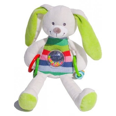 Doudou lapin pantin activités hochet 37 cm rayé multicolore Woodstock NICOTOY