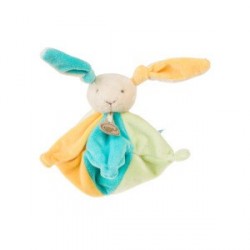 Doudou lapin "flower"18 cm bleu turquoise orange BABYNAT