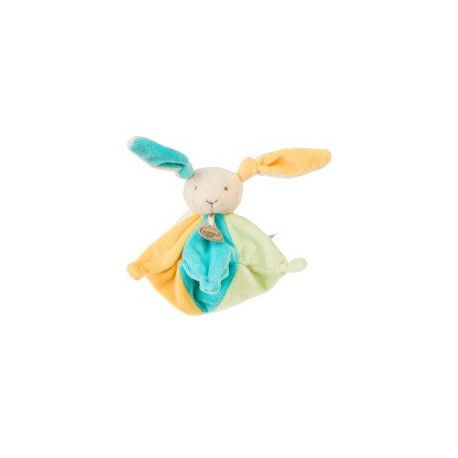 Doudou lapin "flower"18 cm bleu turquoise orange BABYNAT