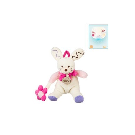  Petit doudou pantin lapin rose 17 cm avec fleur en coffret cadeau BN295 BABYNAT