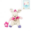 Baby Nat' petit doudou pantin lapin rose 17 cm avec fleur en coffret cadeau BN295