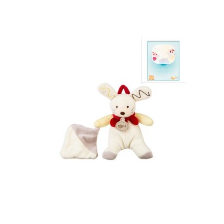 Petit doudou pantin lapin gris 17 cm avec mouchoir en coffret cadeau BN295 BABYNAT