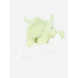 Doudou éléphant vert anis mouchoir blanc KIMBALOO LA HALLE