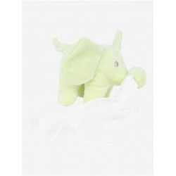 Kimbaloo La Halle doudou éléphant vert anis mouchoir blanc