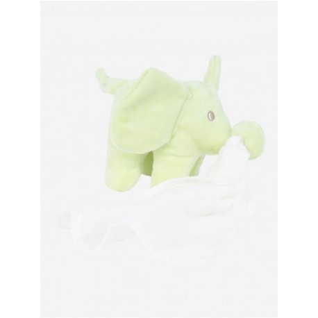 Doudou éléphant vert anis mouchoir blanc KIMBALOO LA HALLE
