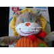 Doudou pantin peluche lion gris orange motif pomme champignon écharpe rouge MOTS D'ENFANTS