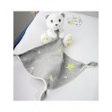 Doudou peluche ours blanc mouchoir gris étoiles brille dans la nuit phosphorescent SIMBA TOYS NICOTOY