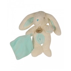 Doudou lapin pantin avec mouchoir turquoise les Câlins lapins BABYNAT