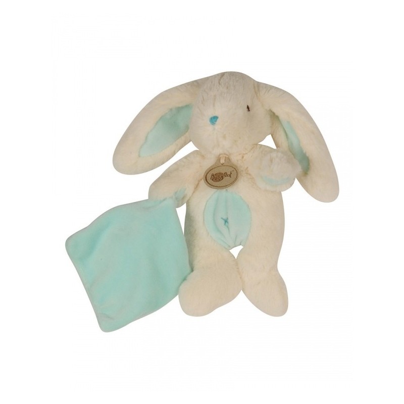 Doudou lapin pantin avec mouchoir turquoise les Câlins lapins BABYNAT -  DOUDOU STORE