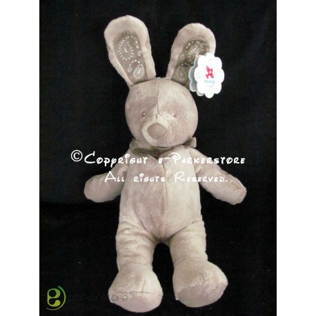 Doudou pantin lapin beige gris my friend Bunny 40 cm foulard marron NICOTOY