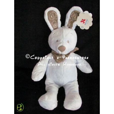 Doudou pantin lapin écru my friend Bunny 40 cm foulard marron NICOTOY