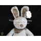 Doudou pantin lapin bleu my friend Bunny 28 cm foulard marron assis NICOTOY