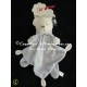 Doudou ours blanc capuche plat losange bleu oiseau étoiles brille dans le noir NICOTOY