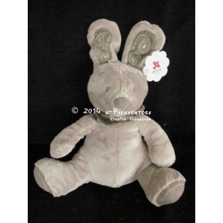 Doudou pantin lapin gris beige my friend Bunny 28 cm foulard marron assis NICOTOY