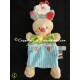 Doudou lapin August plat bleu vert boutons foulard jaune NICOTOY