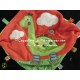 Doudou dinosaure vert sur carré rouge vert revers jaune 4 noeuds NICOTOY